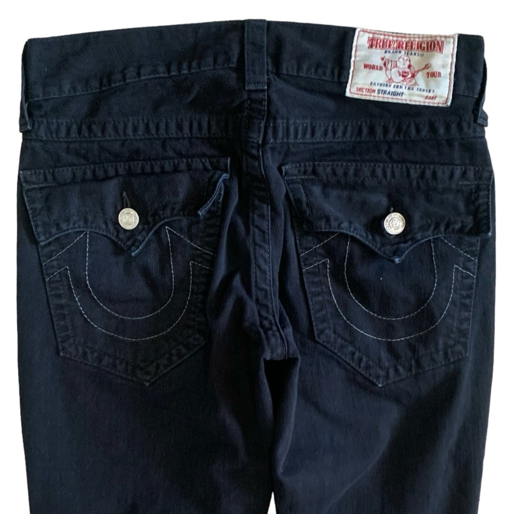 True Religion Straight With Flap All Black With Rips Jeans Size 30 - Picture 4 of 10